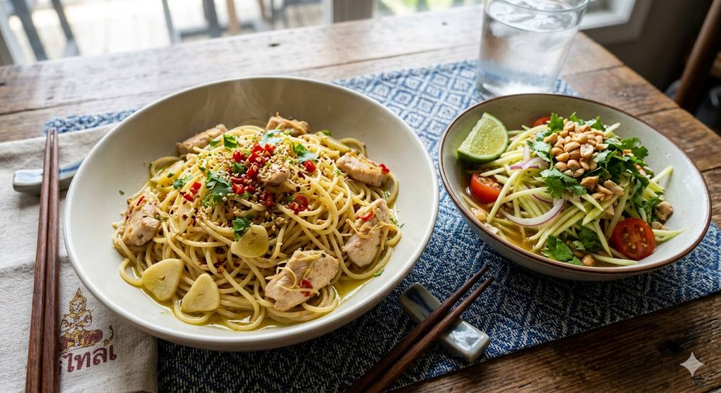 Thai-Inspired Chicken Aglio Olio