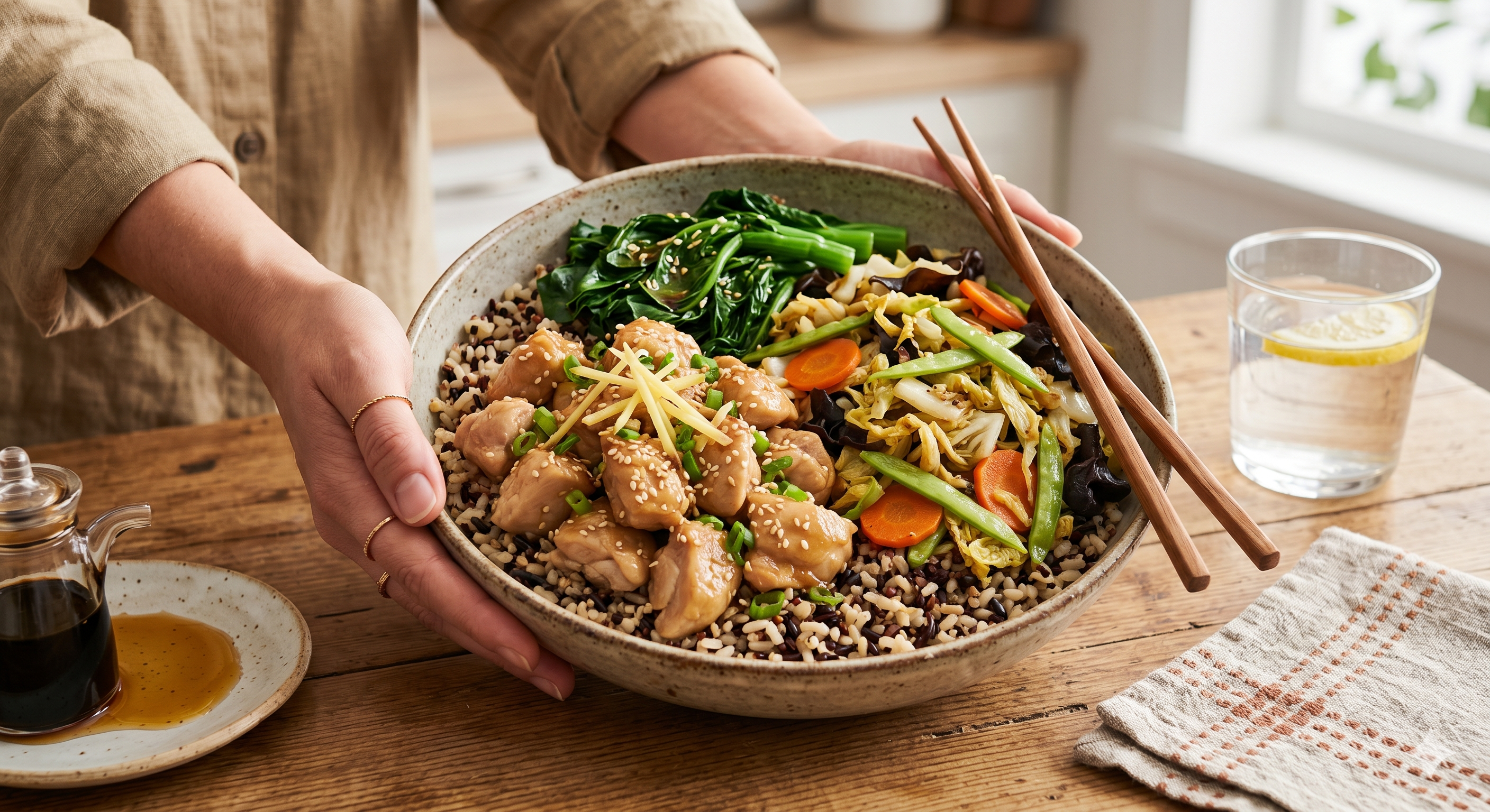 Sesame Oil Steamed Chicken Rice Bowl