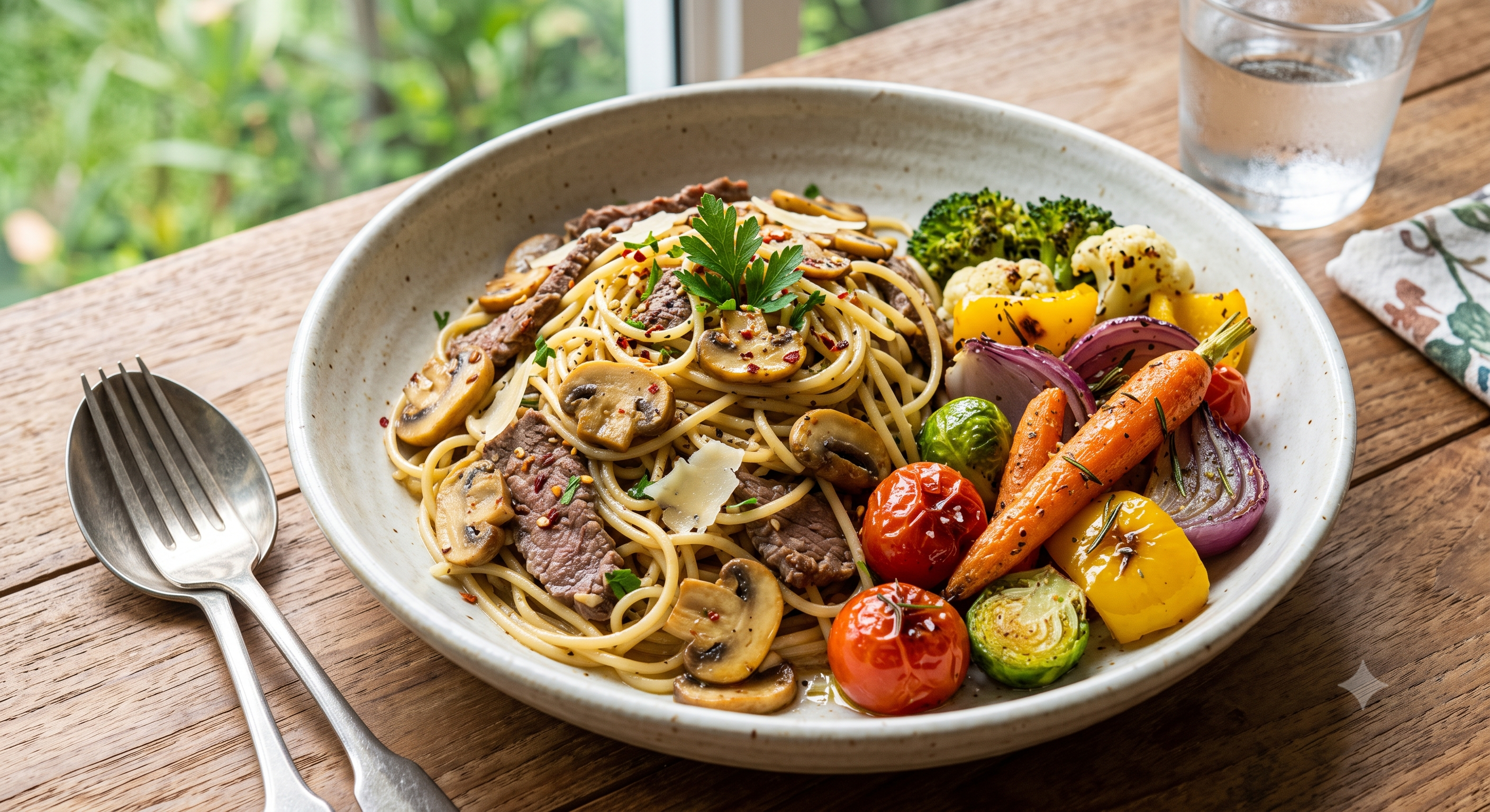 Mushroom beef aglio olio