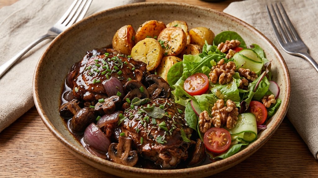 French chicken stew with roasted potatoes 