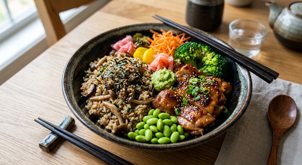 Mushroom Rice with Miso Chicken Bowl