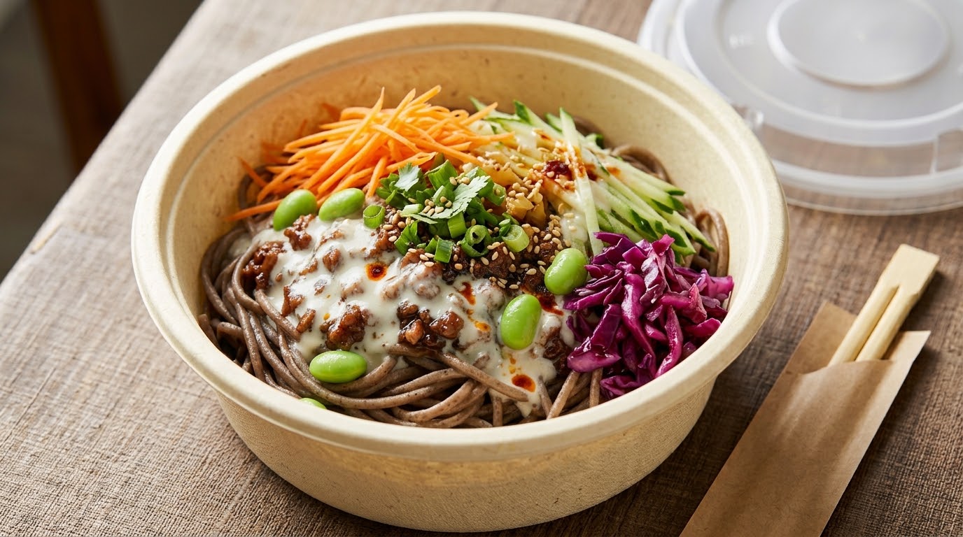 Fusion Fried meat with Tofu sauce soba bowl